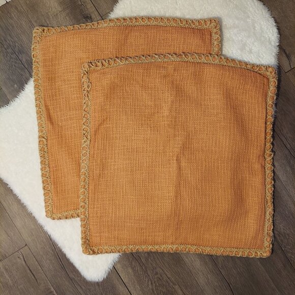 Pier 1 Set of 2 Orange Braided Cushion Covers 18"x18" Throw Pillow Cases Fall - Picture 2 of 6